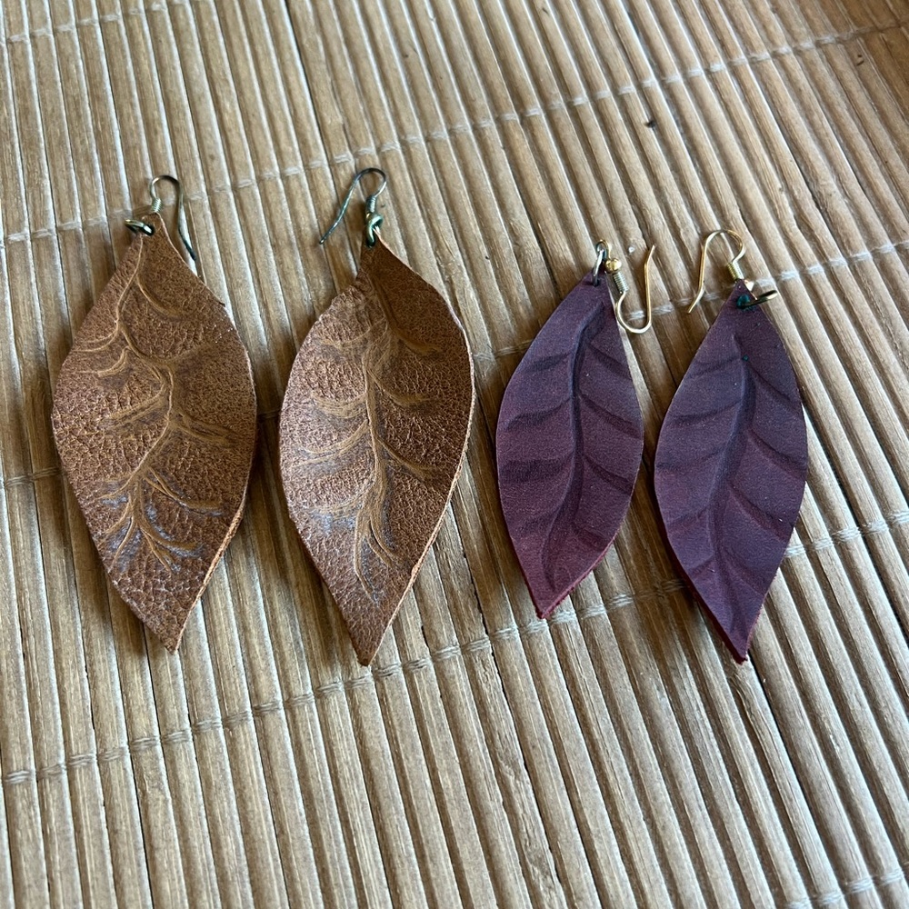 Leaf Design Brown and Wine Earrings